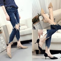 Unique Pointed Single Shoes Fine With High Heels Hollow Sandals - Thumbnail 3
