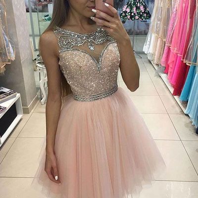 Tulle homecoming dress,homecoming dresses,pink tulle short prom dress for teens, pink homecoming dress