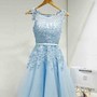  Elegant Scoop Neck Appliques Sky Blue Homecoming Dress, Mini Short Homecoming Dresses-1
