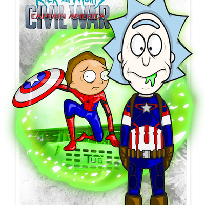 Rick and morty civil war print w/ playful gorilla
