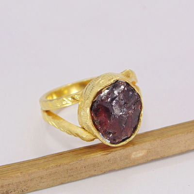 Handmade uncut raw garnet gemstone designer ring for women