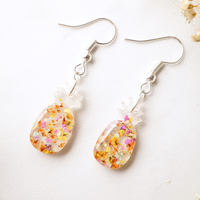 Real Dried Flowers and Resin Earrings, Pineapples in Yellow and Orange Mix - Thumbnail 1