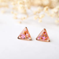 Real Dried Flowers and Resin Stud Earrings in Pink and Orange Mix with Rose Gold frame - Thumbnail 1