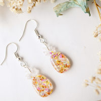 Real Dried Flowers and Resin Earrings, Pineapples in Yellow and Orange Mix - Thumbnail 2
