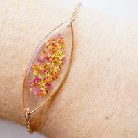 Real Dried Flowers and Resin Bracelet, Rose Gold in Red Orange Yellow Mix - Thumbnail 3