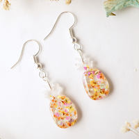 Real Dried Flowers and Resin Earrings, Pineapples in Yellow and Orange Mix - Thumbnail 3