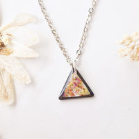 Real Dried Flowers in Resin Necklace, Small Black Triangle in Red Orange Yellow - Thumbnail 3