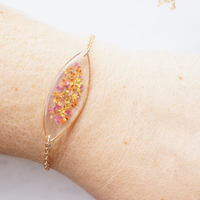 Real Dried Flowers and Resin Bracelet, Rose Gold in Red Orange Yellow Mix - Thumbnail 4