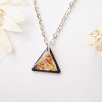 Real Dried Flowers in Resin Necklace, Small Black Triangle in Red Orange Yellow - Thumbnail 4