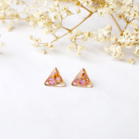 Real Dried Flowers and Resin Stud Earrings in Pink and Orange Mix with Rose Gold frame - Thumbnail 5
