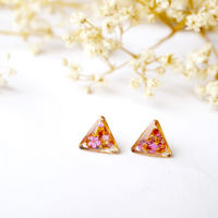 Real Dried Flowers and Resin Stud Earrings in Pink and Orange Mix with Rose Gold frame - Thumbnail 7