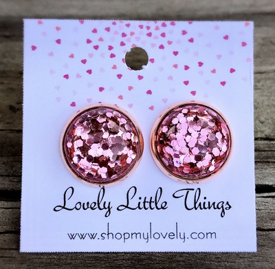 12mm Rosé Glitter Studs with Rose Gold Setting