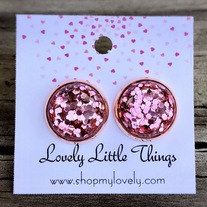 12mm Rosé Glitter Studs with Rose Gold Setting