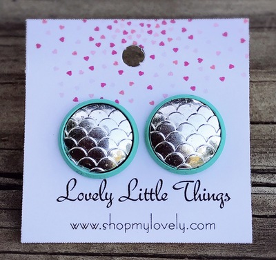 12mm Silver Mermaid Studs with Teal Setting