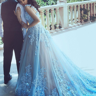 A-line prom dresses,blue a-line straps floor-length tulle evening dress prom dresses sky290