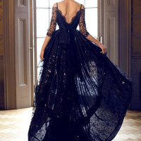 Black prom dresses,A-line Asymmetrical Spaghetti Straps Floor-length Tulle Evening Dress Prom Dresses SKY231 - Thumbnail 1