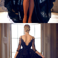 Black prom dresses,A-line Asymmetrical Spaghetti Straps Floor-length Tulle Evening Dress Prom Dresses SKY231 - Thumbnail 2