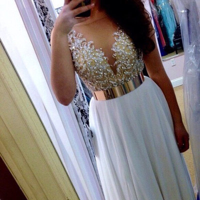 Prom dresses long,white a-line bateau floor-length chiffon evening dress prom dresses sky244