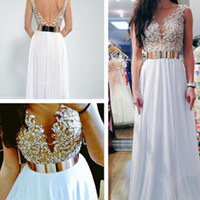 prom dresses long,White A-line Bateau Floor-length Chiffon Evening Dress Prom Dresses SKY244 - Thumbnail 2
