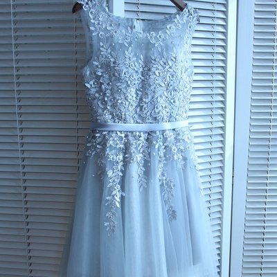 High quality blue tulle homecoming dresses with appliques pearls sash for junior - Thumbnail 5