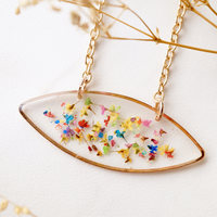 Real Dried Flowers in Resin Necklace, Rose Gold Football Shape in Party Mix - Thumbnail 1
