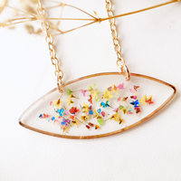 Real Dried Flowers in Resin Necklace, Rose Gold Football Shape in Party Mix - Thumbnail 2