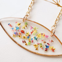 Real Dried Flowers in Resin Necklace, Rose Gold Football Shape in Party Mix - Thumbnail 4