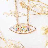 Real Dried Flowers in Resin Necklace, Rose Gold Football Shape in Party Mix - Thumbnail 5