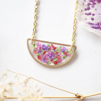 Real Dried Flowers in Resin Necklace, Silver Half Circle in Party Mix - Thumbnail 6