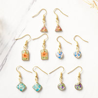 Real Dried Flowers and Resin Earrings, Silver Triangle Drops in Orange Blue Red - Thumbnail 5