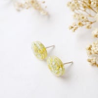 Real Dried Flowers and Resin Oval Stud Earrings in Yellow and Mint - Thumbnail 1