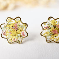 Real Dried Flowers and Resin Flower Stud Earrings in Yellow Mint Pink - Thumbnail 1