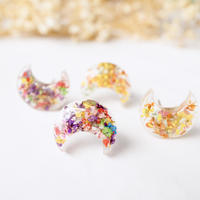 Real Dried Flowers and Resin Moon Stud Earrings in Party Mix - Thumbnail 5