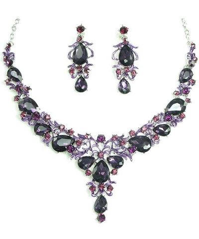 Silver w/Purple Crystal Necklace & Earring Set 