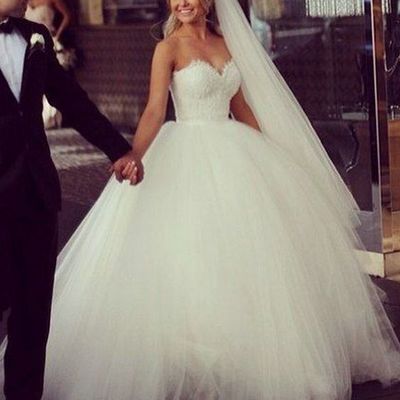 Sweetheart neck white tulle wedding dresses ball gown women bridal gowns