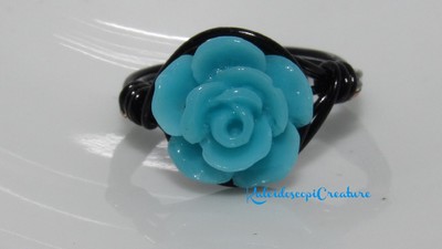 Blue Rose Ring (Black Wire)