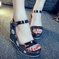 Sandals 2017 New Slope With High-Heeled Thick-Bottomed Fish Mouth Flat Bottom Wild Summer Shoes - Thumbnail 4