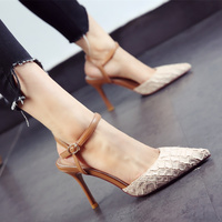 New Pointed Shoes Sexy Serpentine With High Heels Fight Color Word Buckle Sandals - Thumbnail 4