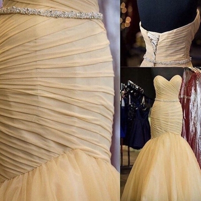 Mermaid tulle prom dresses crystals floor length women dresses