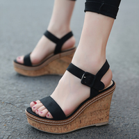 2017 New Summer Lady High-Heeled Toe Sandals Waterproof Table Female Slope With Sandals Female - Thumbnail 2