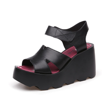 Slope With Sandals Female Summer Flat Bottom Casual Thick Sandals Slippers Velcro Waterproofing Table High Heels With Loose Shoes - Thumbnail 2