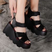 Slope With Sandals Female Summer Flat Bottom Casual Thick Sandals Slippers Velcro Waterproofing Table High Heels With Loose Shoes - Thumbnail 3