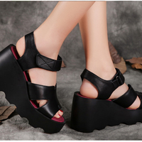 Slope With Sandals Female Summer Flat Bottom Casual Thick Sandals Slippers Velcro Waterproofing Table High Heels With Loose Shoes - Thumbnail 4