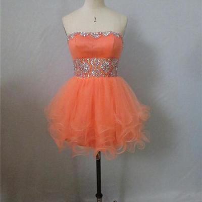 Short tulle prom dresses sweetheart neck crystal women dresses - Thumbnail 5