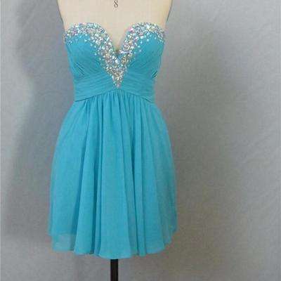 Short chiffon prom dresses sweetheart neck crystals women dresses - Thumbnail 5