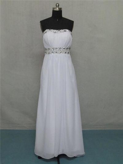 Strapless A-line Chiffon Prom Dresses Crystals Women Dresses
