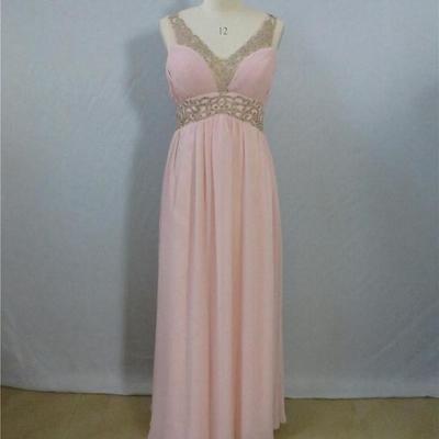 V-neck long chiffon pink prom dresses crystals women dresses - Thumbnail 5