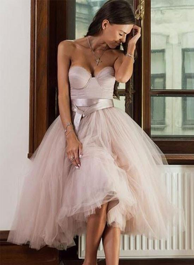 Light Pink Sweetheart Soft Tulle Prom Dresses Homecoming Dresses for Junior