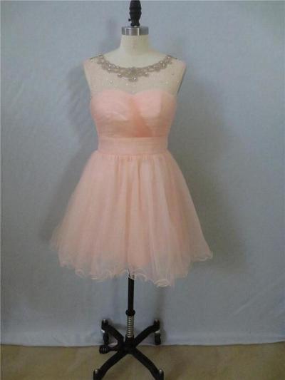 Scoop neck Short Tulle Prom Dresses Crystals Women Dresses