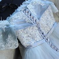 Cap Sleeves Sky Blue Tulle Short Homecoming Dresses for Junior - Thumbnail 3